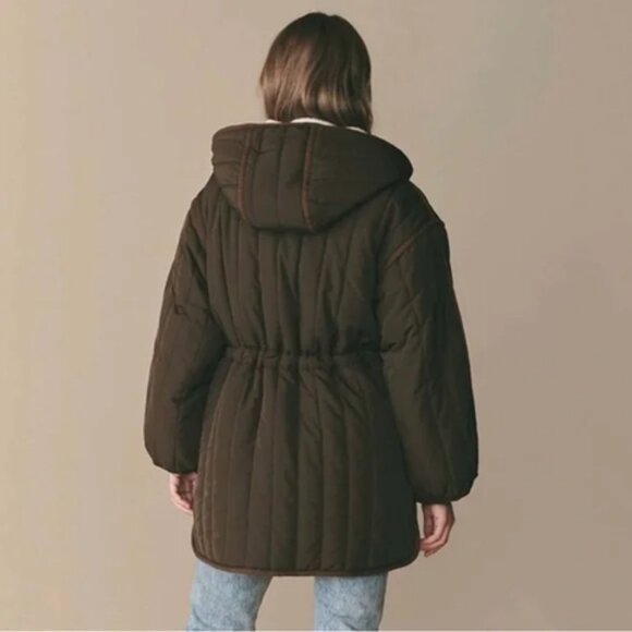 Doen Fauna Quilted Sherpa Coat in Olive Green Small/Medium - Picture 2 of 8